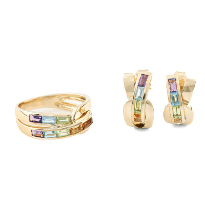 Multi Colour Gemstone Ring & Earrings set