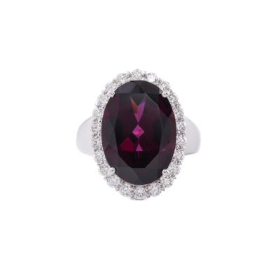 11.18ct Rhodolite Garnet & 1.13ct Diamond Ring