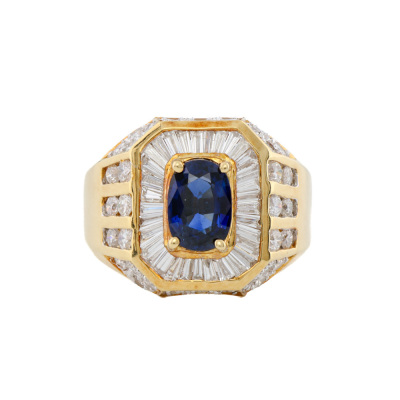 1.60ct Sapphire & Diamond Mens 18ct Gold Ring