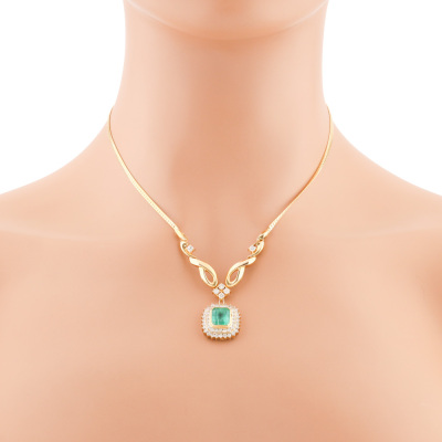 3.46ct Emerald & Diamond 18ct Gold Necklace