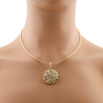 Rainbow Colour Diamond Dome Pendant 18ct Gold