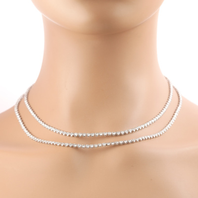 13.47ct Round Diamond 2 Row Tennis Necklace