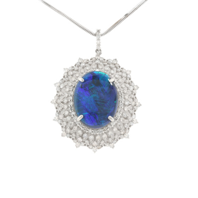 12.55ct Black Opal & 2.68ct Diamond Pendant