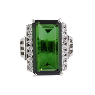 10.55ct Tourmaline & Diamond Platinum Ring