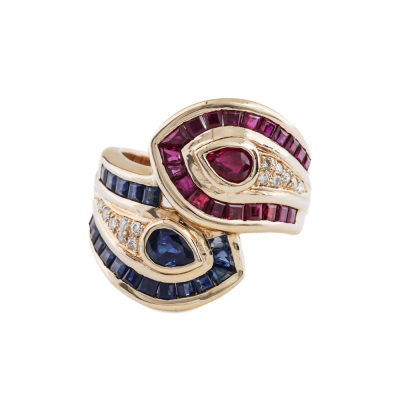 Ruby, Sapphire & Diamond Ring