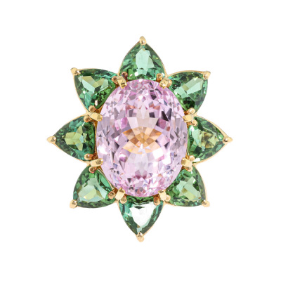 12.36ct Kunzite & Tourmaline Ring