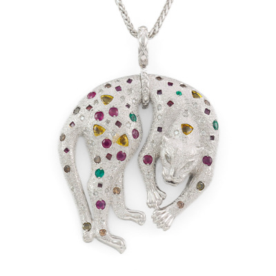 Ruby, Sapphire, Emerald & Diamond Panther Pendant