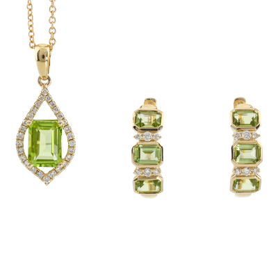 Peridot & Diamond Pendant & Earring Set