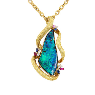 Opal, Ruby, Sapphire & Diamond Brooch Pendant