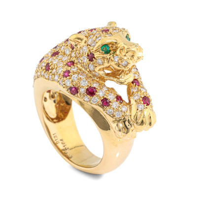 1.31ct Ruby, Emerald and Diamond Panther Ring