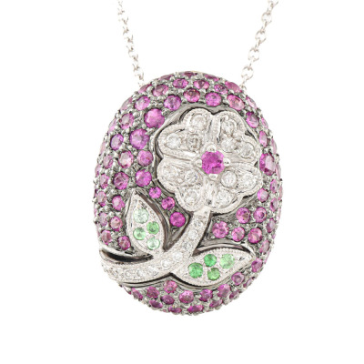 1.66ct Sapphire and Diamond Flower Pendant