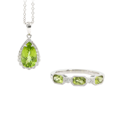 Peridot & Diamond Pendant & Ring Set