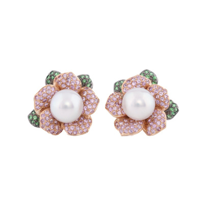 11.8mm South Sea Pearl Sapphire Garnet Earrings