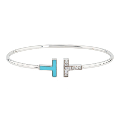 Tiffany & Co T Diamond & Turquoise Wire Bracelet*