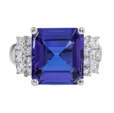 8.04ct Tanzanite & Diamond Platinum Ring