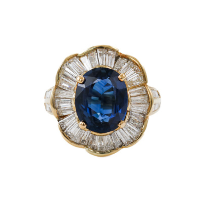 3.95ct Blue Sapphire & Diamond Ring