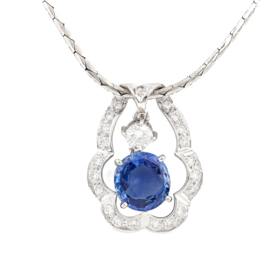 Unheated Sri Lankan Sapphire & Diamond Pendant