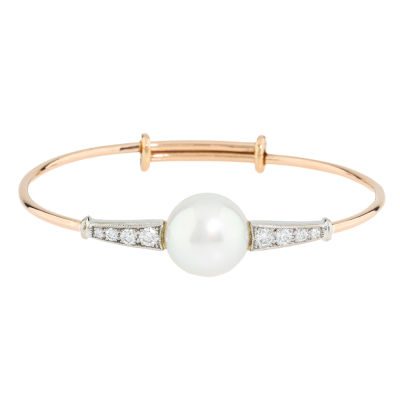 South Sea Pearl & Diamond 18ct Gold Bangle*