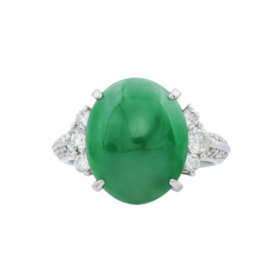 6.67ct Green Jade & Diamond Platinum Ring*