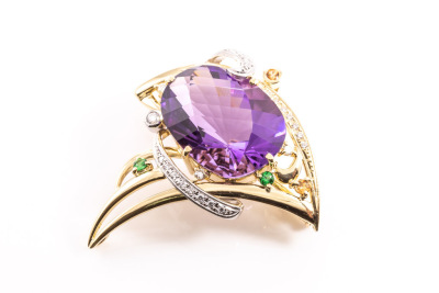 24.98ct Amethyst & Diamond Brooch/Pendant*