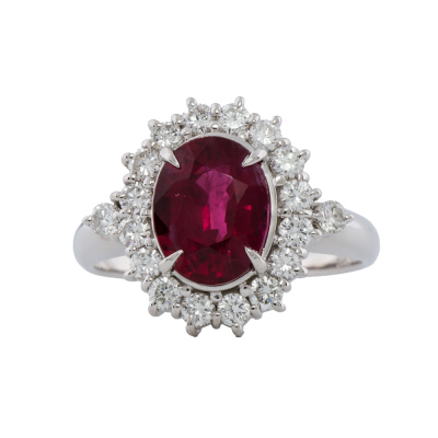 2.38ct Pigeon Blood Ruby & Diamond Platinum Ring