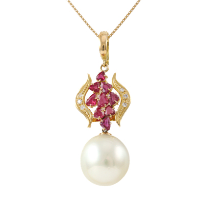 13.4mm Pearl, Ruby & Diamond Pendant*