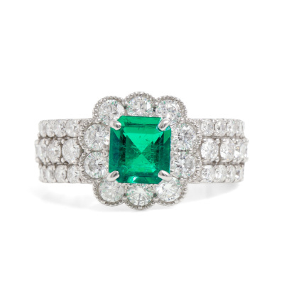 0.98ct Colombian Emerald & Diamond Ring GIA