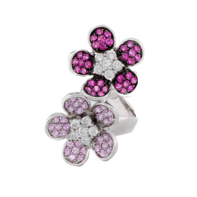 1.90ct Sapphire & Diamond Flower Ring 18ct Gold