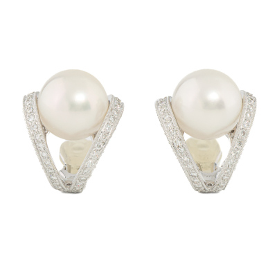 South Sea Pearl & 1.54ct Diamond Earrings*