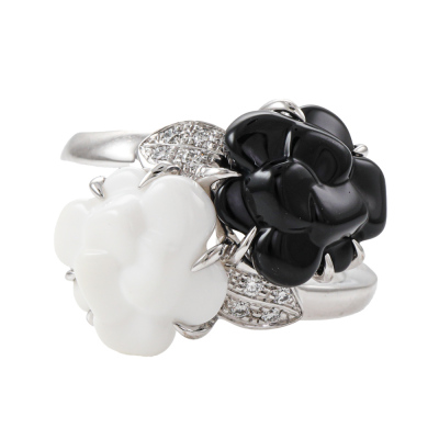 Chanel Camellia Diamond, Agate & Onyx Ring