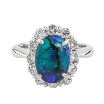 1.93ct Black Opal & Diamond Platinum Ring