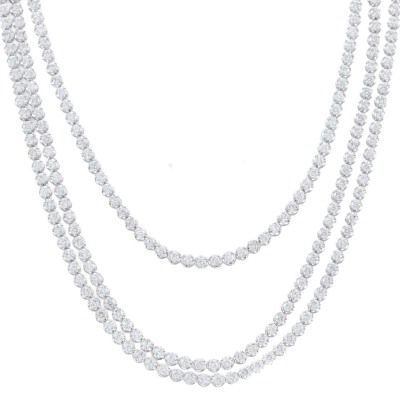 14.96ct Round Diamond 3 Row Tennis Necklace