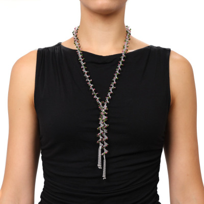 Lariat Tourmaline Necklace 18ct White Gold 66.6g