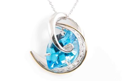 10.56ct Blue Topaz & Diamond Pendant 16.6g*