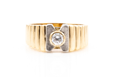 Diamond Mens 18ct Gold & Plat Ring 8.2g*