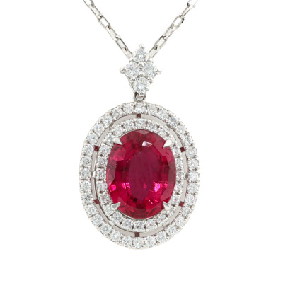 5.42ct Rubellite & Diamond Platinum Pendant
