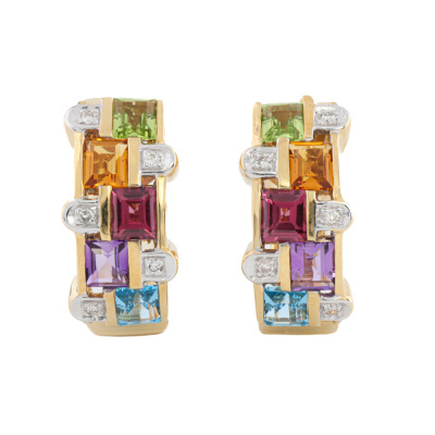 Multicolour Gemstone & Diamond 18ct Gold Earrings