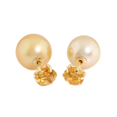 Citrine & 10-10.7mm South Sea Pearl Earrings