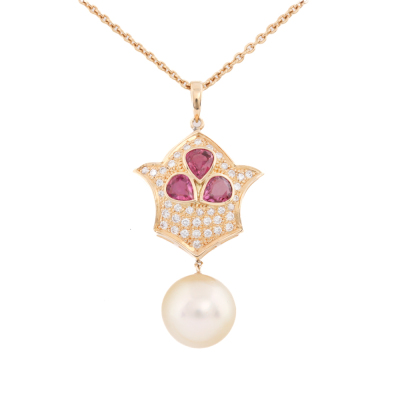 South Sea Pearl, Ruby & Diamond 18ct Pendant