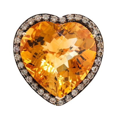 20.00ct Citrine & Diamond 18ct Gold Ring