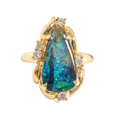 5.78ct Boulder Opal & Diamond Ring