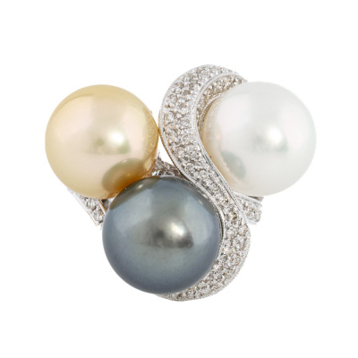 South Sea Pearl, Tahitian Pearl & Diamond Ring
