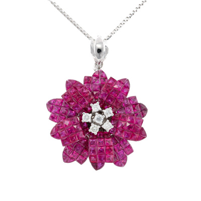 10.35ct Ruby & Diamond Flower Pendant