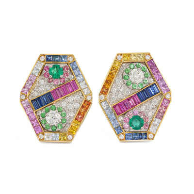 Sapphire, Emerald and Diamond Cufflinks