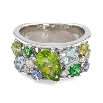 Multicolour Gemstone & Diamond 18ct Gold Ring