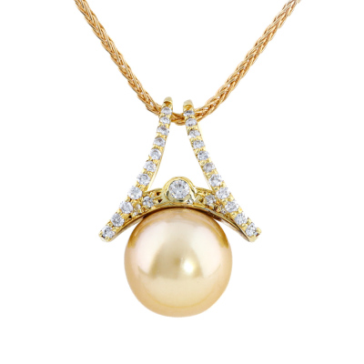 11.4mm Golden South Sea Pearl & Diamond Pendant