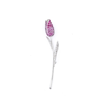 1.40ct Pink Sapphire & Diamond Tulip Brooch