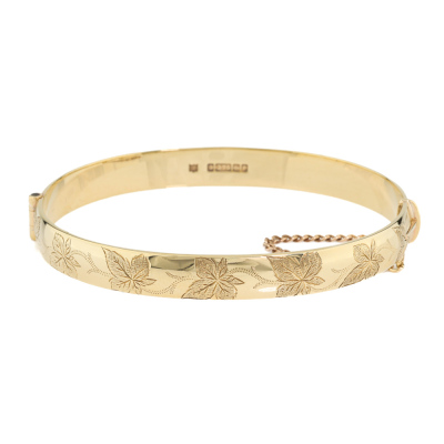 Leaf Pattern 9ct Gold Bangle 22.6g