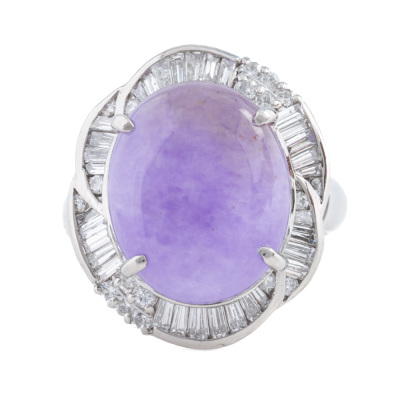 7.08ct Lavender Jade & Diamond Platinum Ring