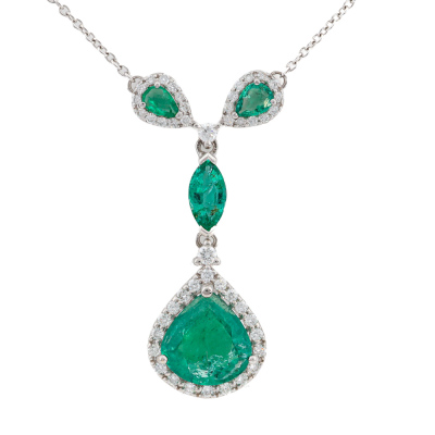 3.17ct Zambian Emerald & Diamond Necklace GSL